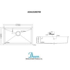 Dawn 30" Shallow Undermount Small Radius Kitchen Sink