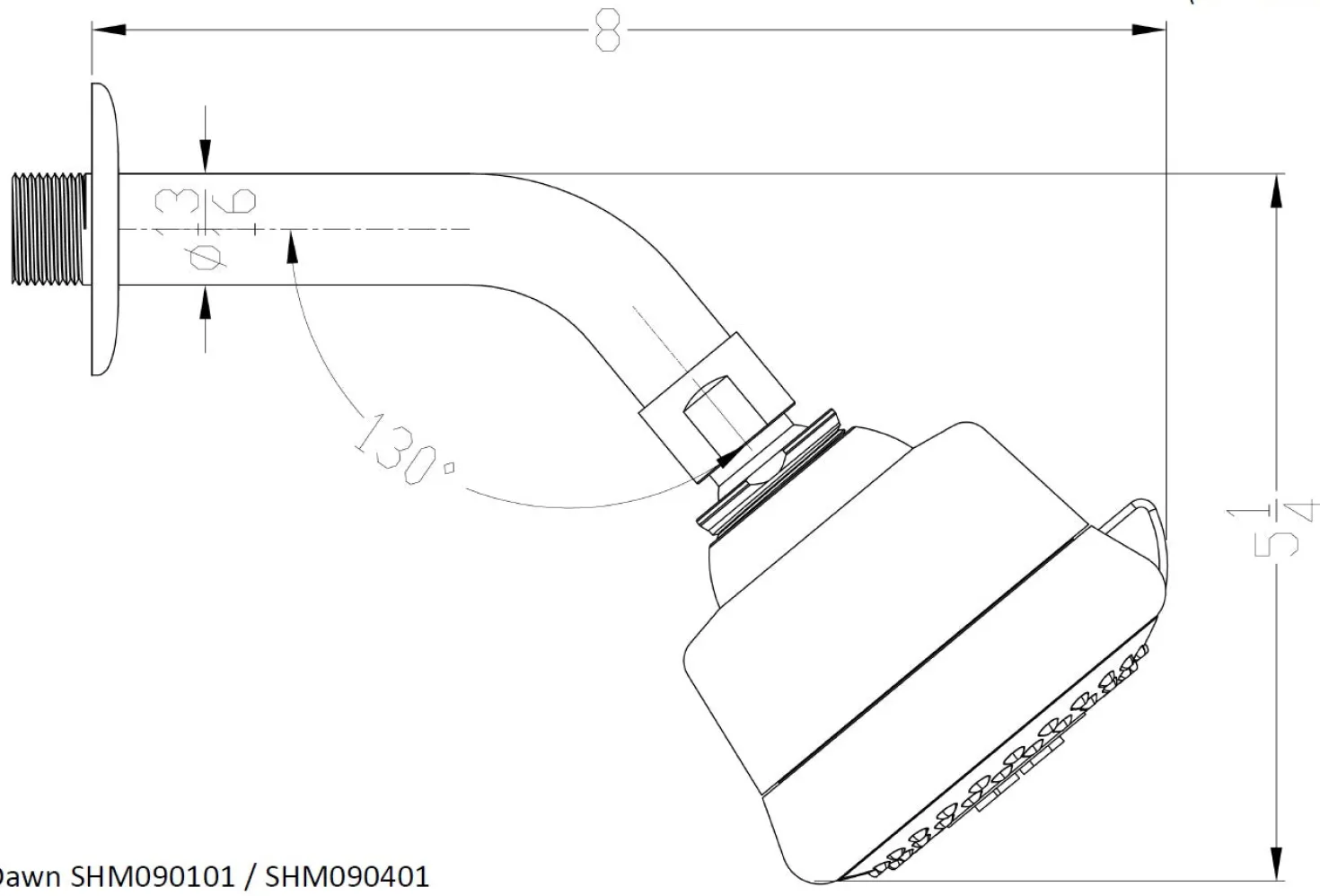 Dawn SHM090401 Multifunction Showerhead with Arm and Flange