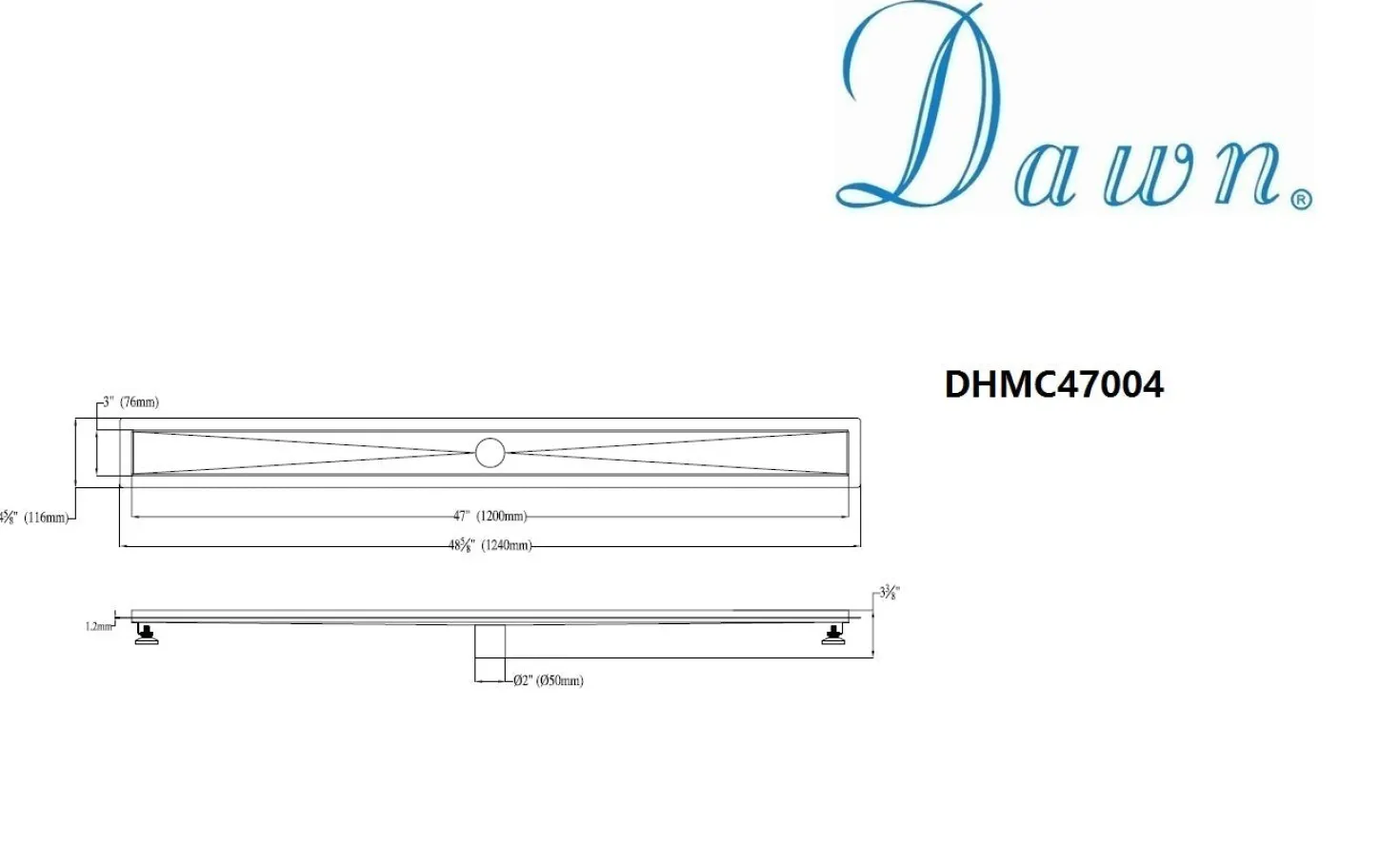 Dawn Stainless Steel Shower Drain Channel for Hot Mop