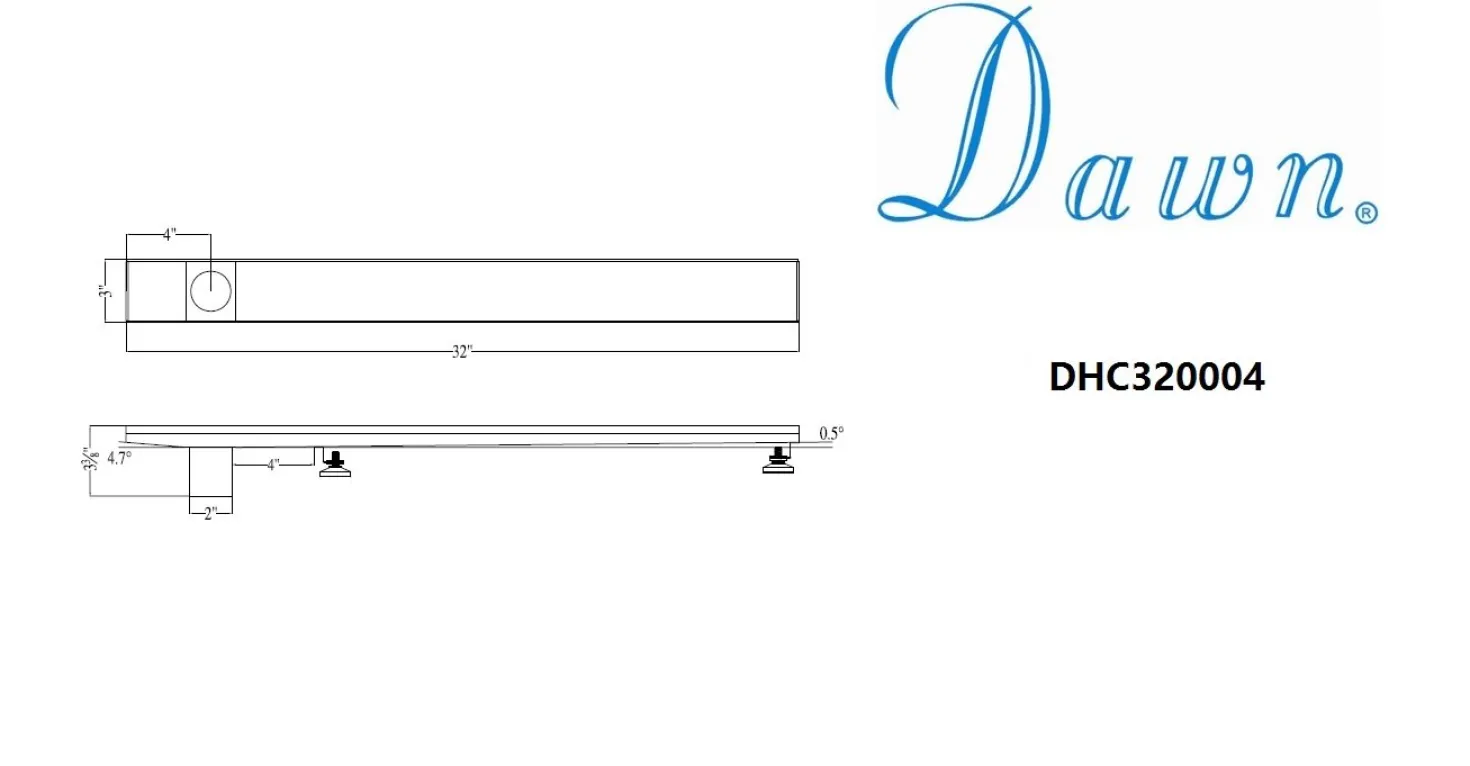 Dawn Stainless Steel Shower Drain Channel Side Outlet with Adjustable Feet