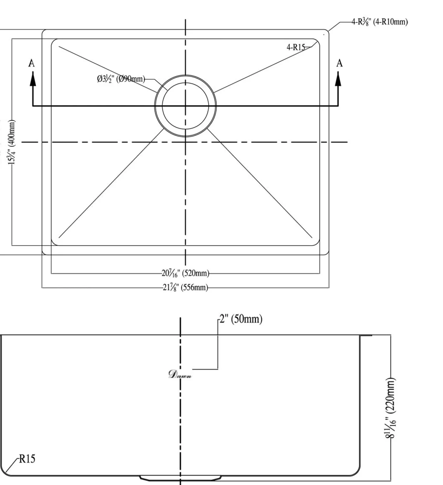 Dawn 22" Undermount Stainless Steel Kitchen Sink