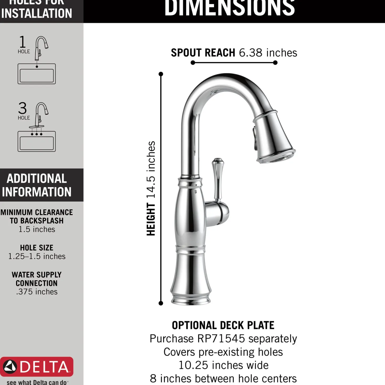 Delta Cassidy Single Handle Pulldown Bar Prep Faucet