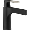 Delta Zura Single Handle Bathroom Faucet with Drain in Stainless and Black