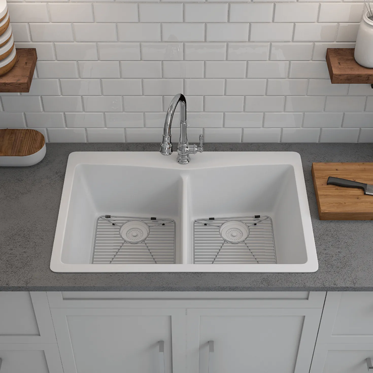 33" Double Bowl 50/50 Dual Mount Quartz Composite Sink