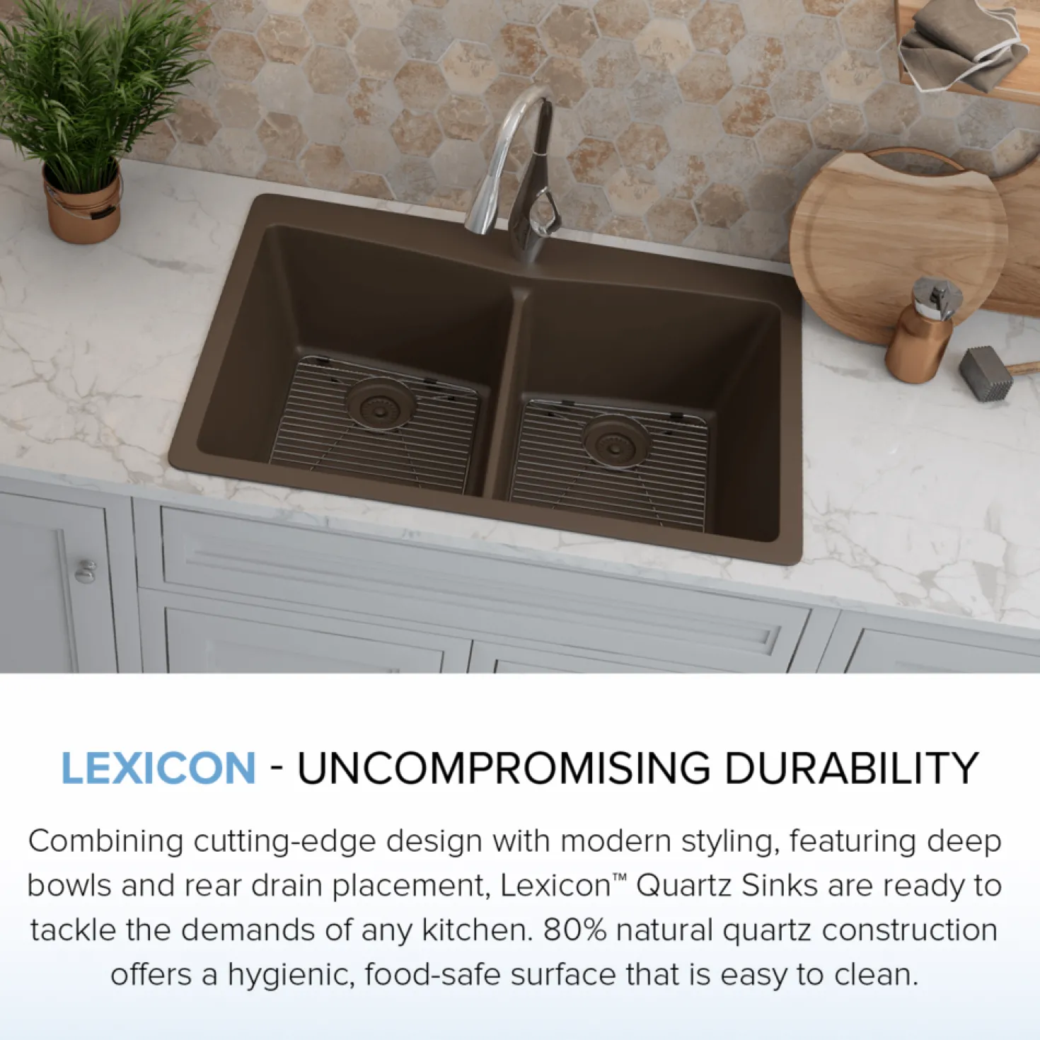 33" Double Bowl 50/50 Dual Mount Quartz Composite Sink