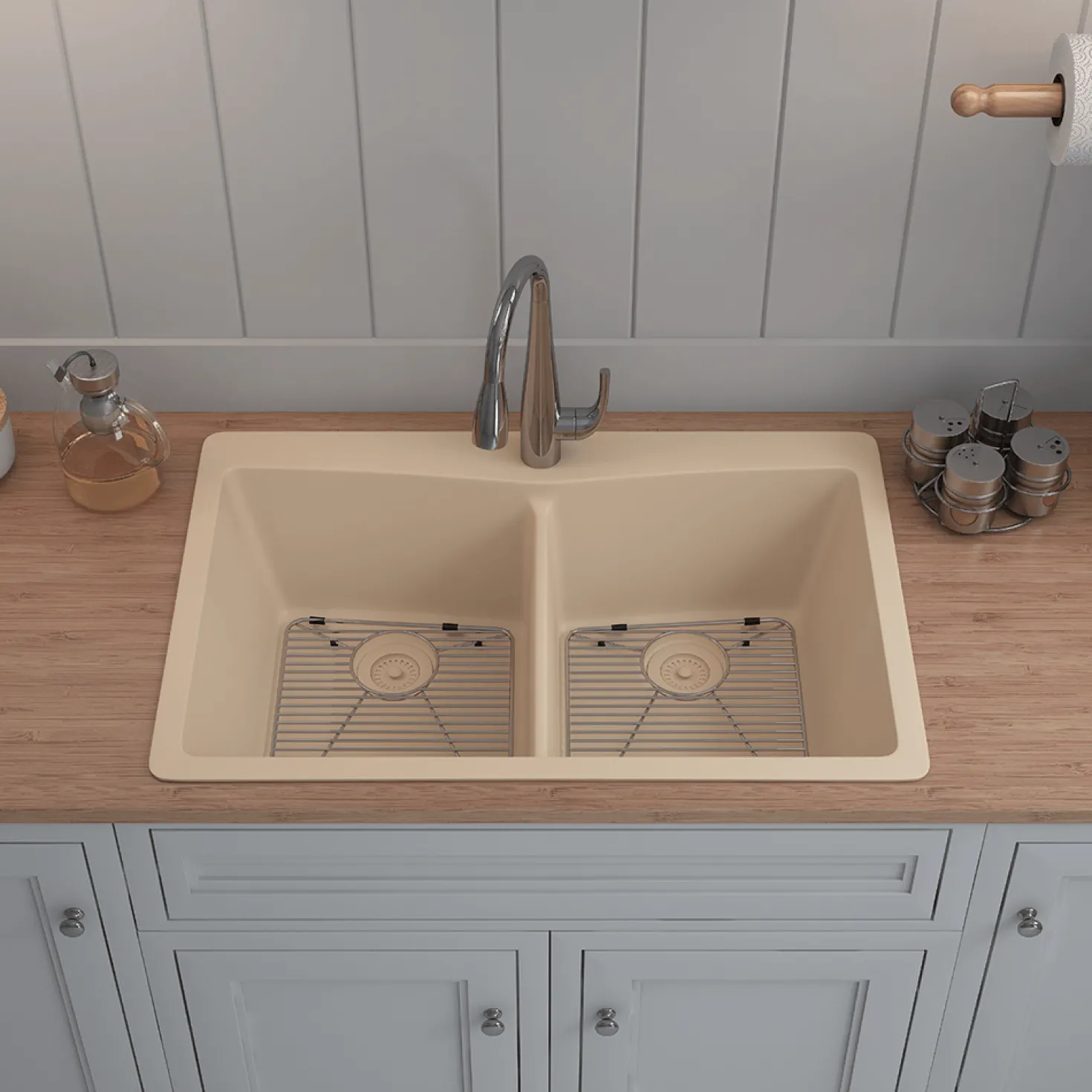 33" Double Bowl 50/50 Dual Mount Quartz Composite Sink