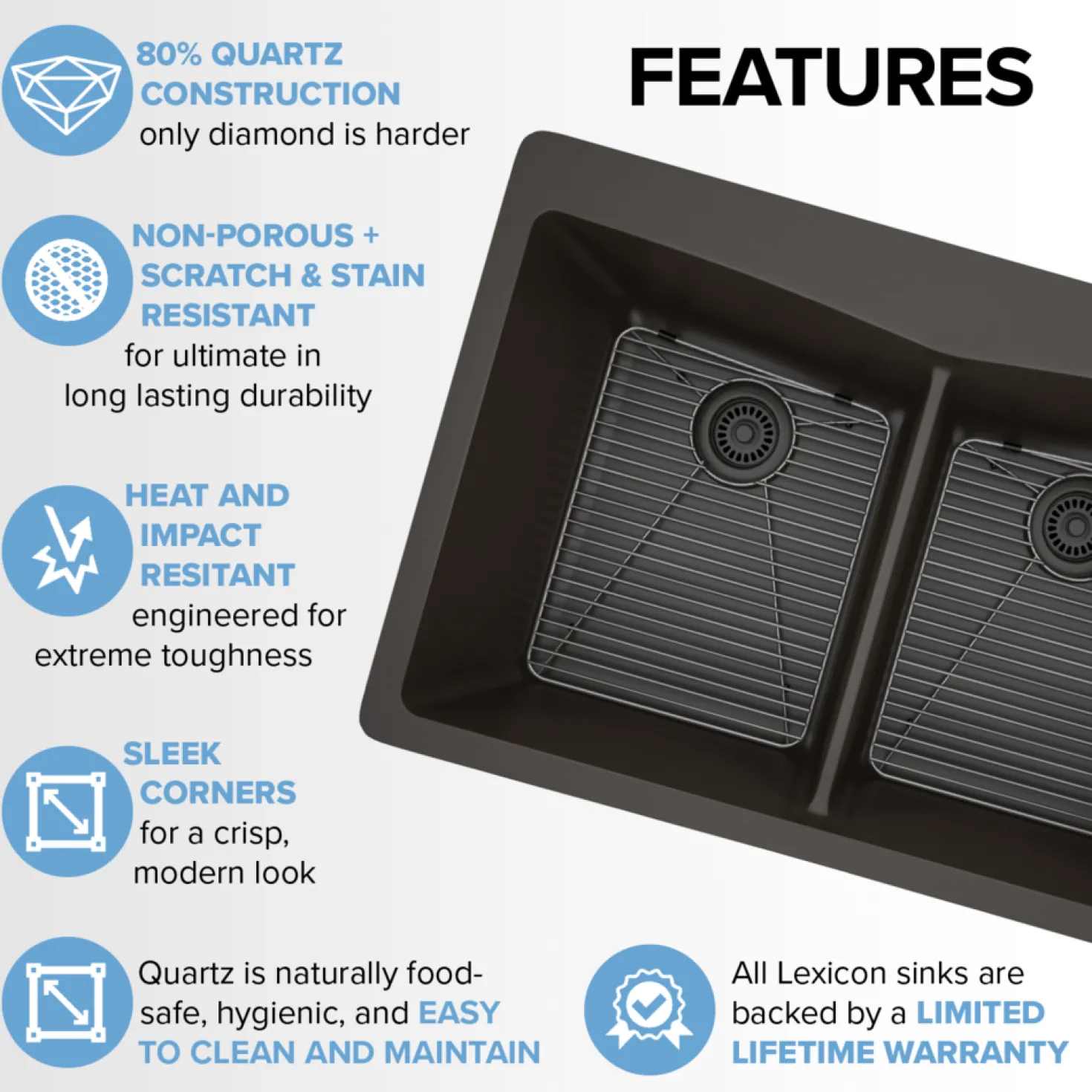 33" Double Bowl 50/50 Dual Mount Quartz Composite Sink