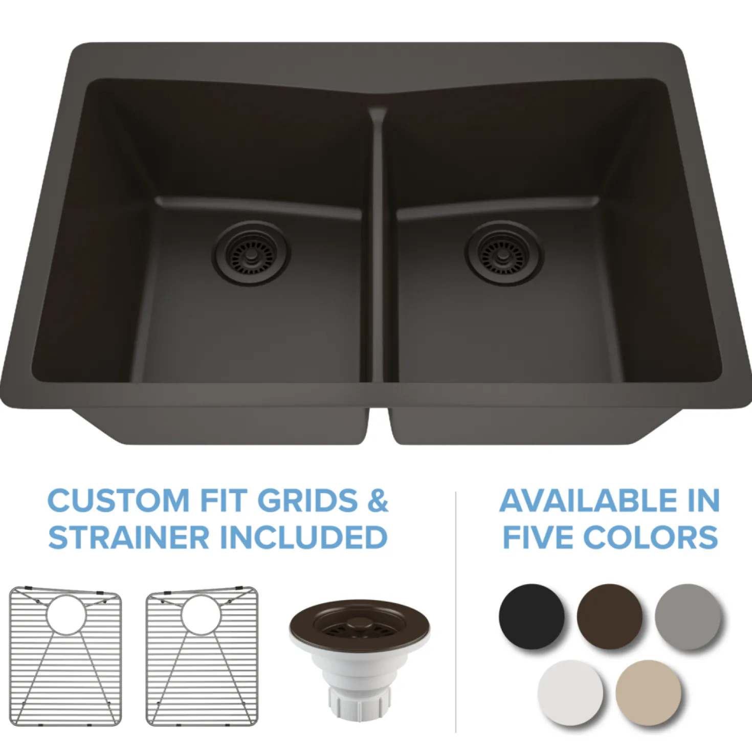 33" Double Bowl 50/50 Dual Mount Quartz Composite Sink