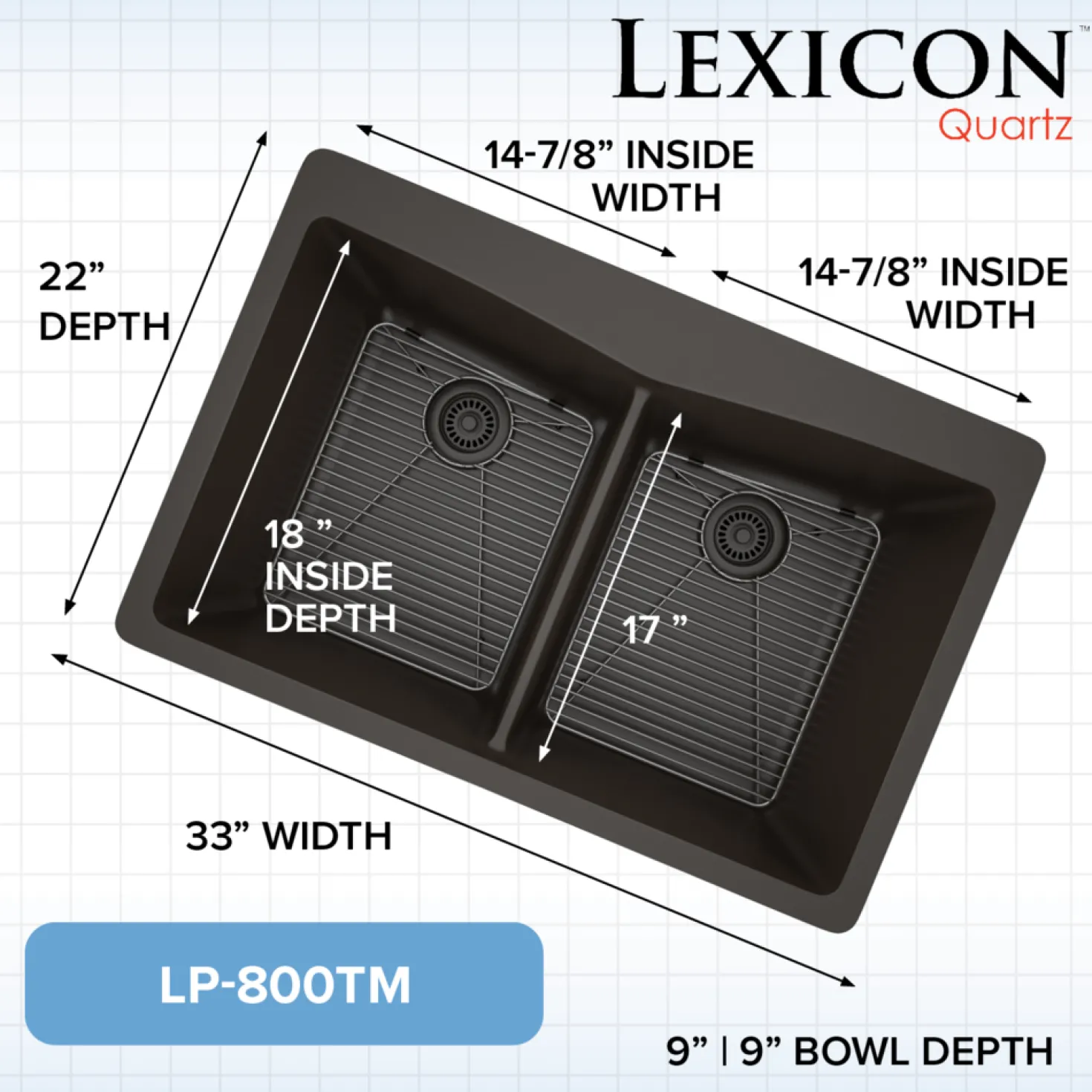 33" Double Bowl 50/50 Dual Mount Quartz Composite Sink
