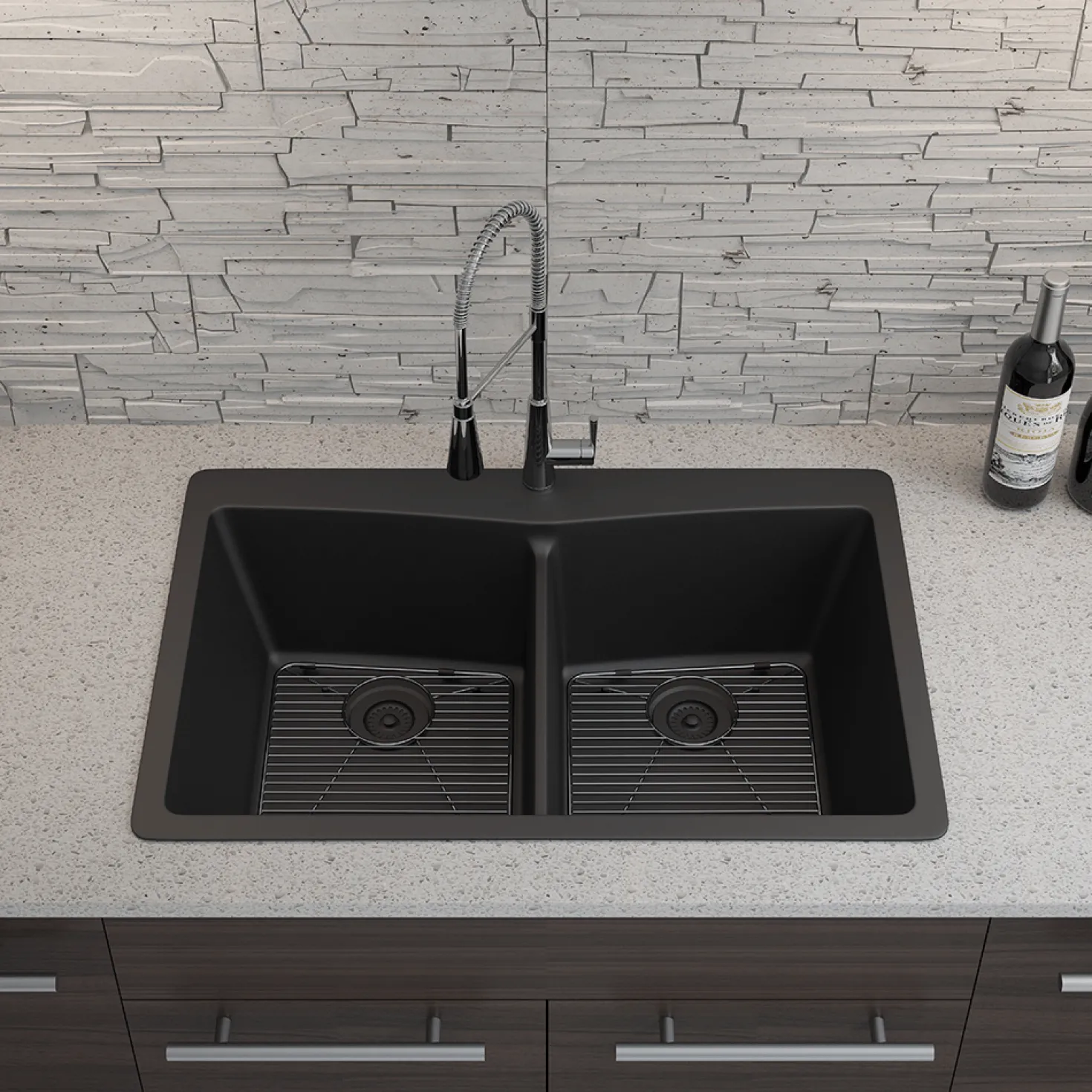 33" Double Bowl 50/50 Dual Mount Quartz Composite Sink