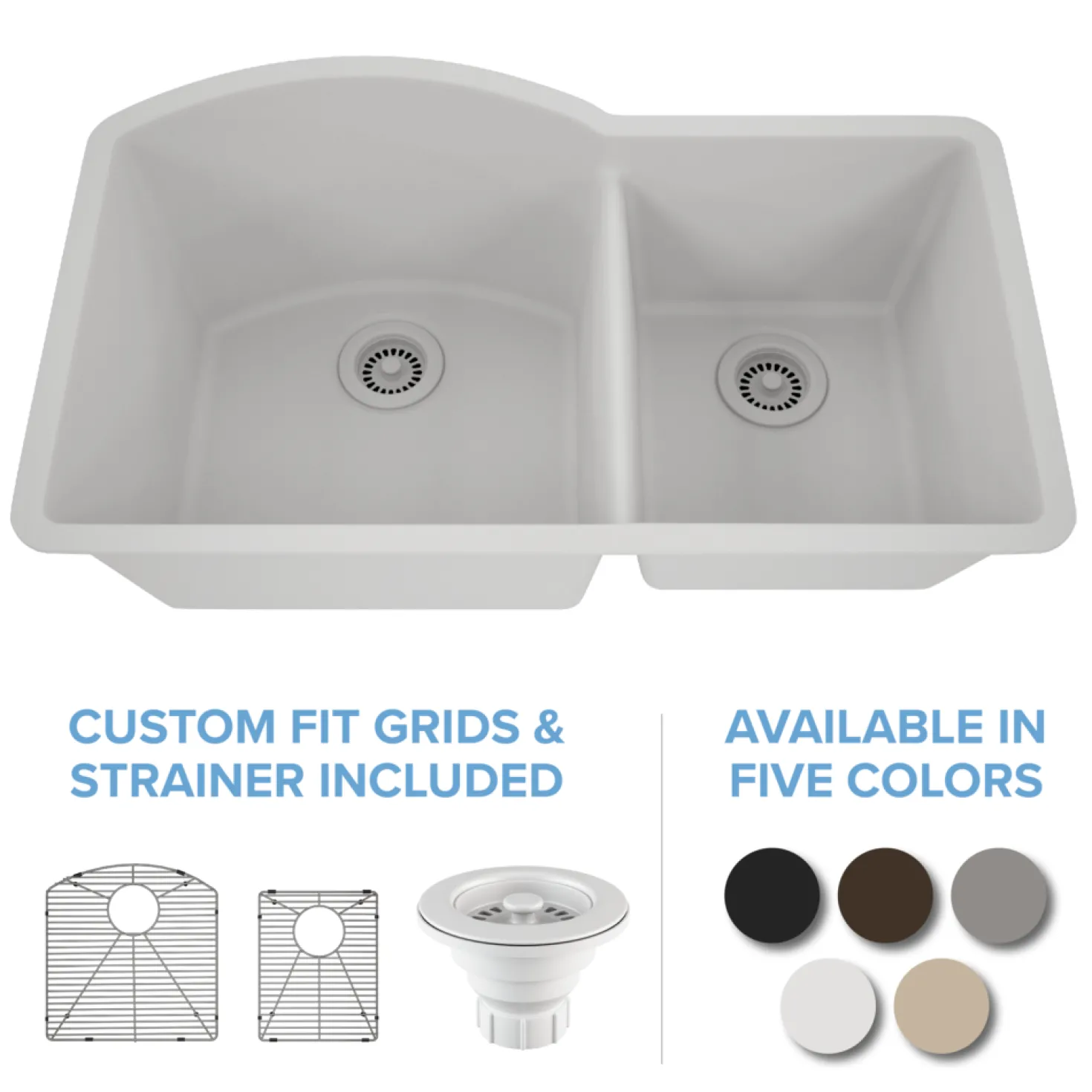 32" Double Bowl 70/30 Quartz Composite Sink