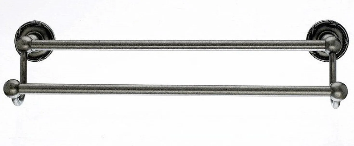 18" Double Towel Bar With Ribbon & Reed Detail In Antique Pewter