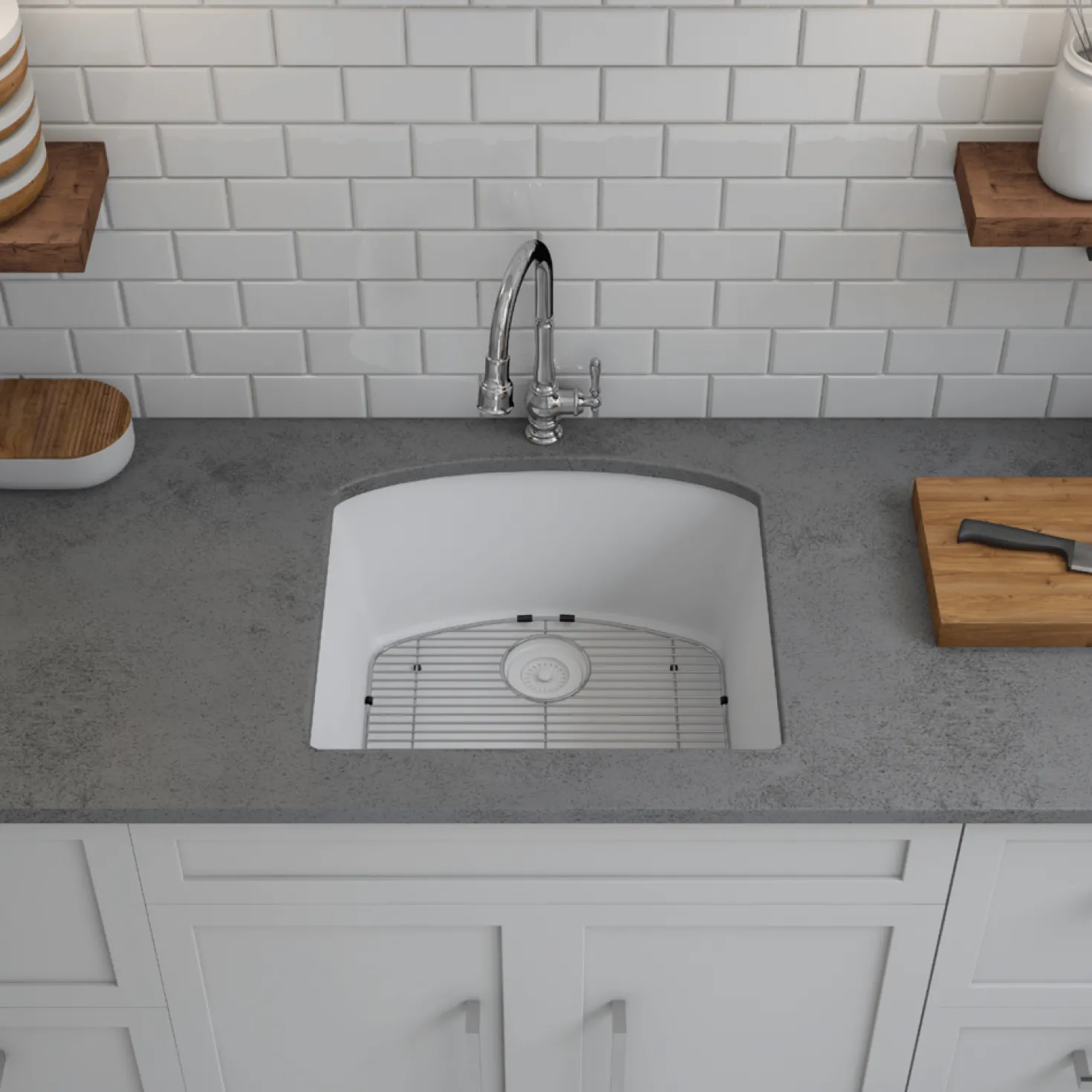 D-Shaped Quartz Composite Kitchen Sink
