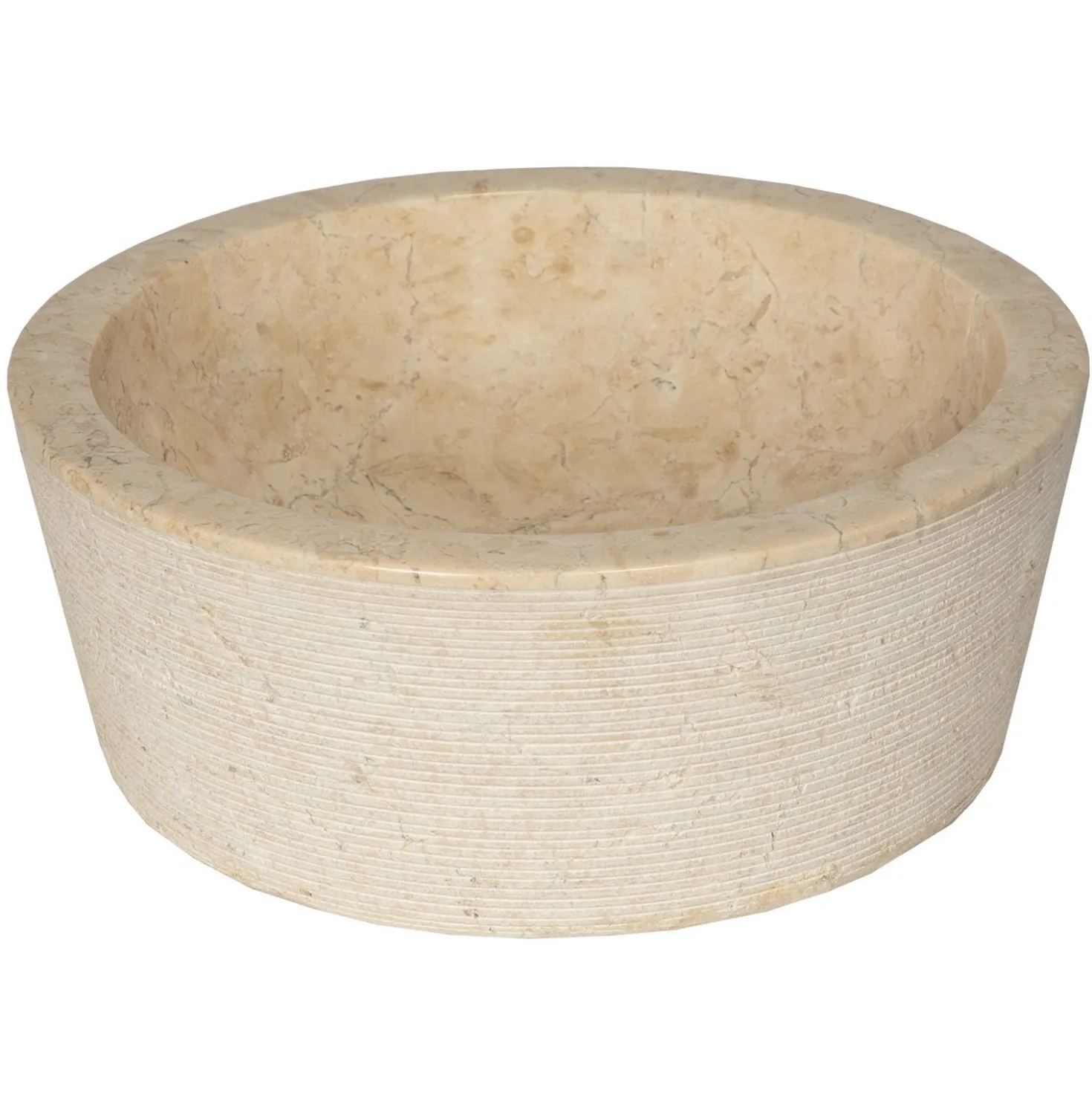 Eden Bath Bahia Round Beige Marble Vessel Sink with Ridged Exterior