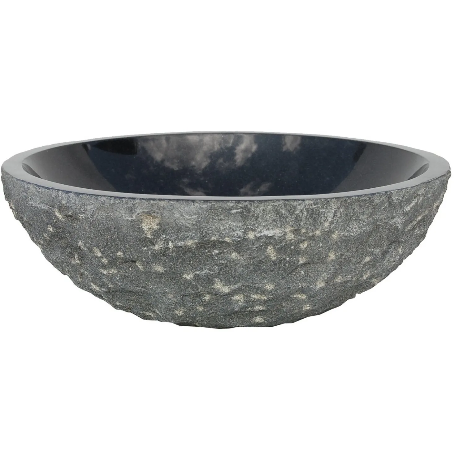 Eden Bath Black Granite Sink Rough Exterior - Polished Interior