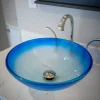 Eden Bath Blue Cloud Frosted Round Glass Vessel Sink