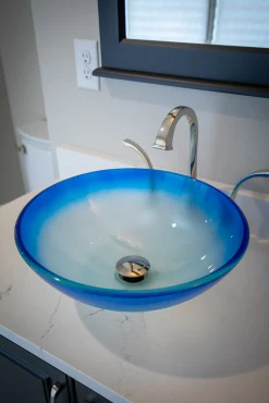 Eden Bath Blue Cloud Frosted Round Glass Vessel Sink