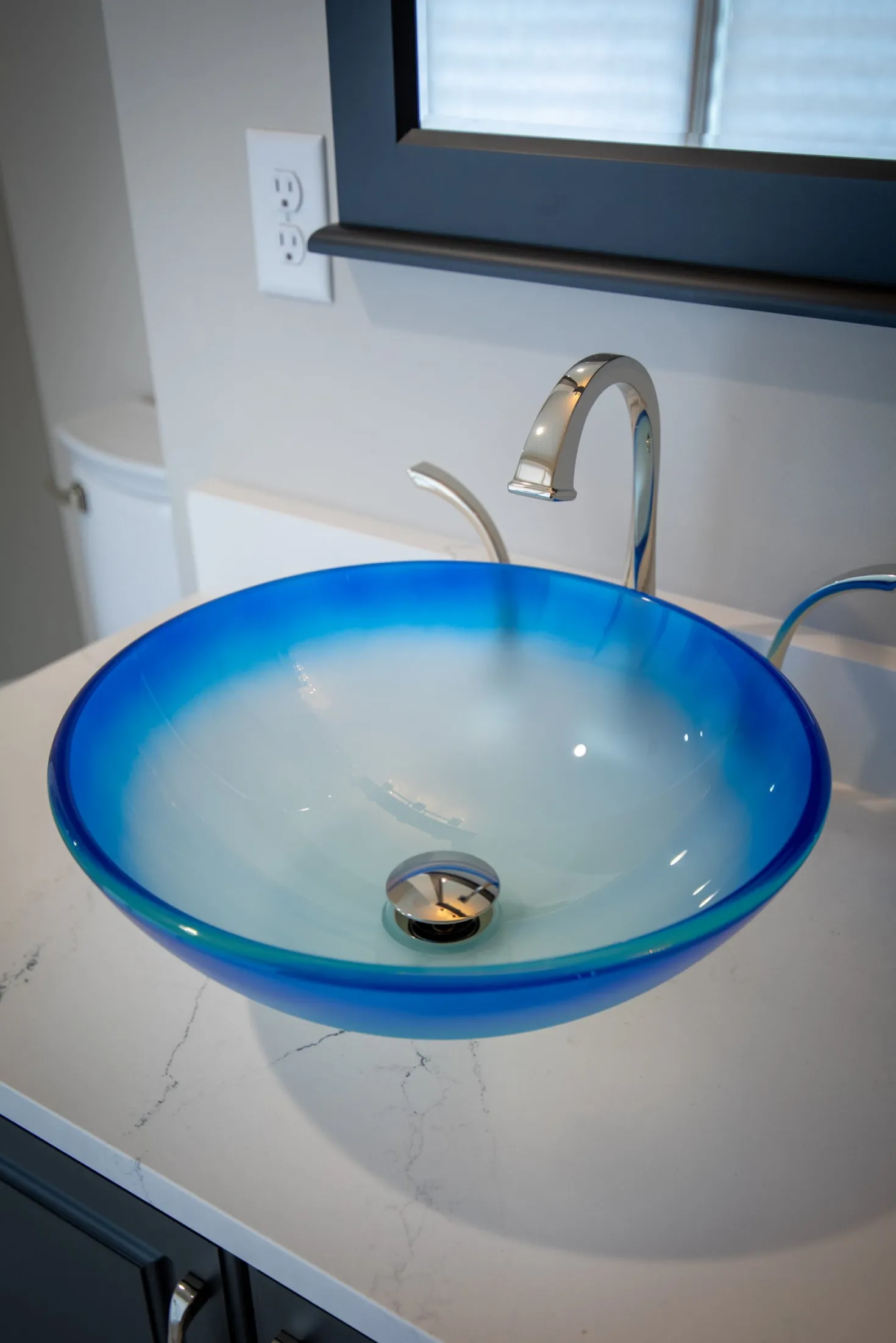 Eden Bath Blue Cloud Frosted Round Glass Vessel Sink