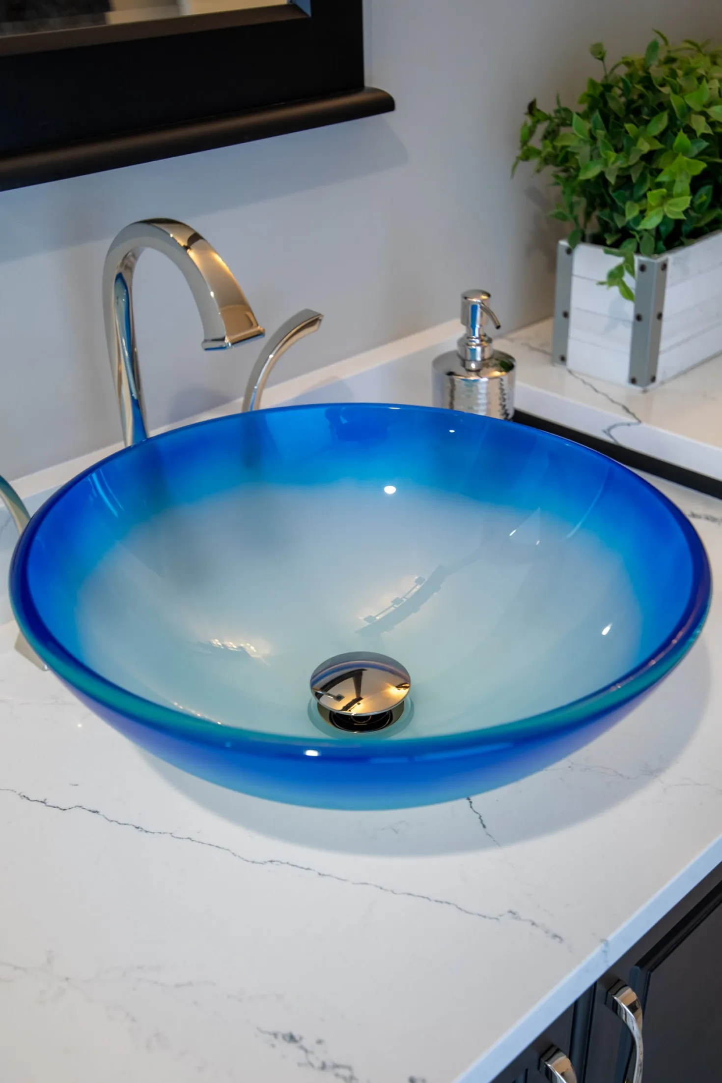 Eden Bath Blue Cloud Frosted Round Glass Vessel Sink
