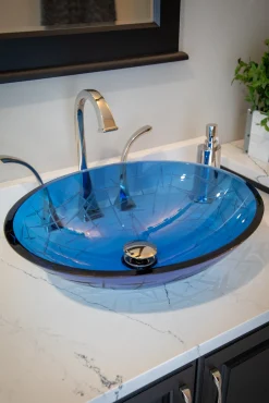 Eden Bath Blue Crystal Oval Glass Vessel Sink