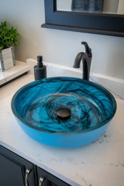 Eden Bath Blue Mist Flat Bottom Glass Vessel Sink