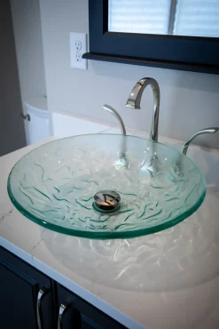 Eden Bath Clear Embossed Waves Glass Vessel Sink