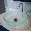Eden Bath Clear Round Flat Bottom Embossed Glass Vessel Sink
