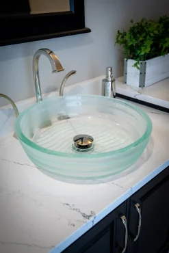 Eden Bath Clear Round Flat Bottom Embossed Glass Vessel Sink
