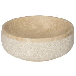 Eden Bath Gral Round Vessel Sink in Beige Marble with Hammered Exterior