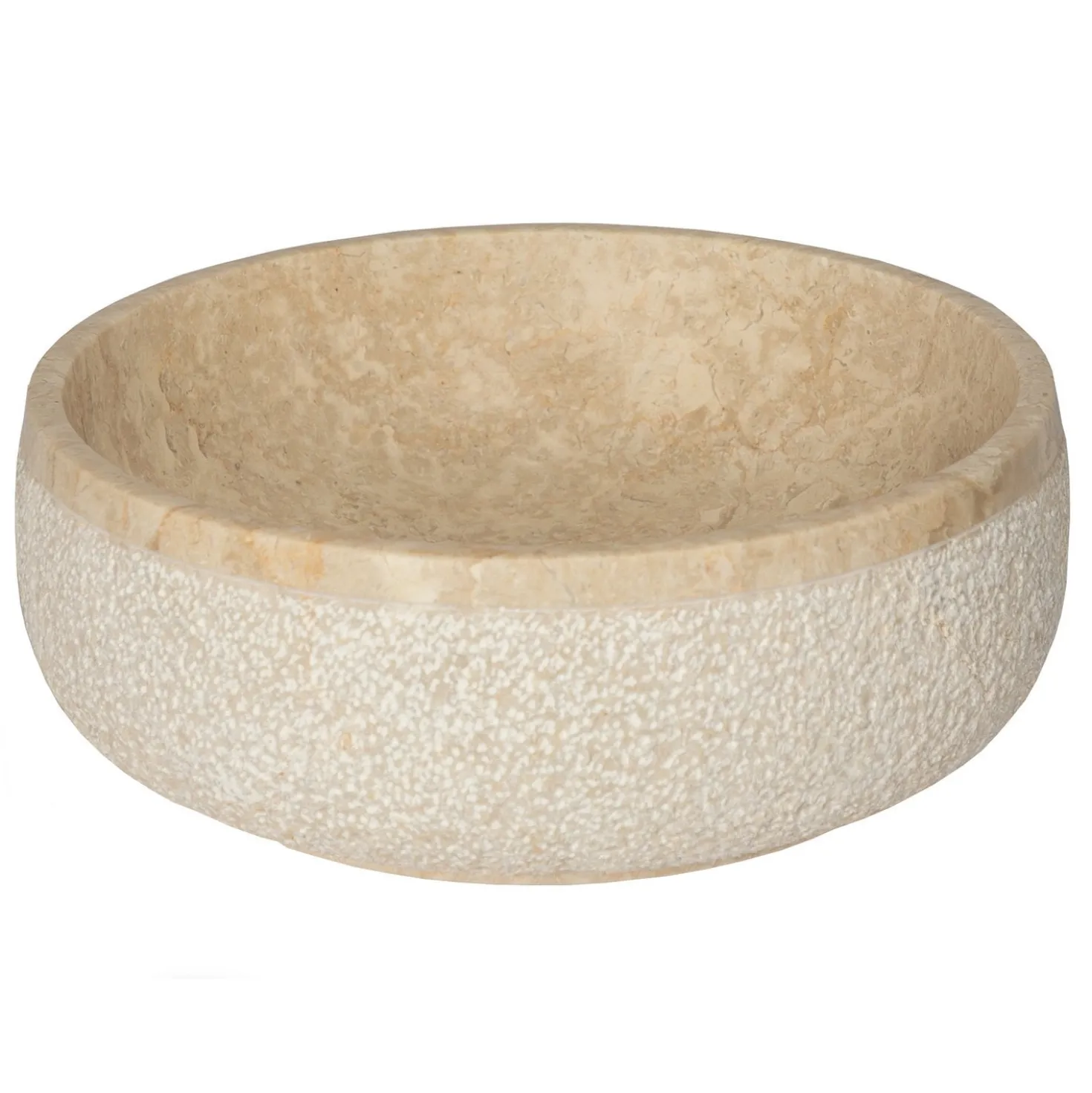 Eden Bath Gral Round Vessel Sink in Beige Marble with Hammered Exterior