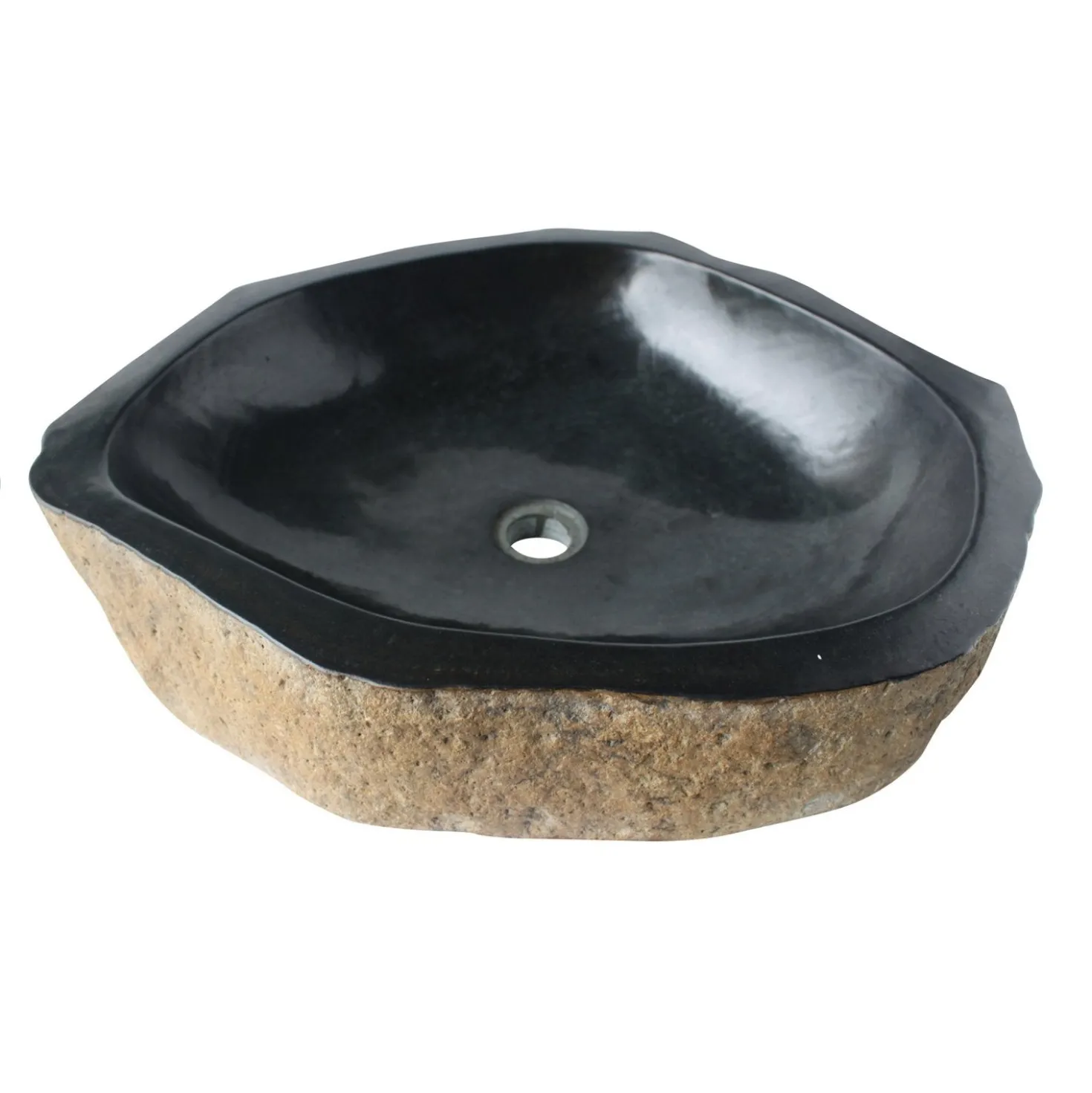 Eden Bath Natural Basalt Pillar Stone Sink With Black Interior