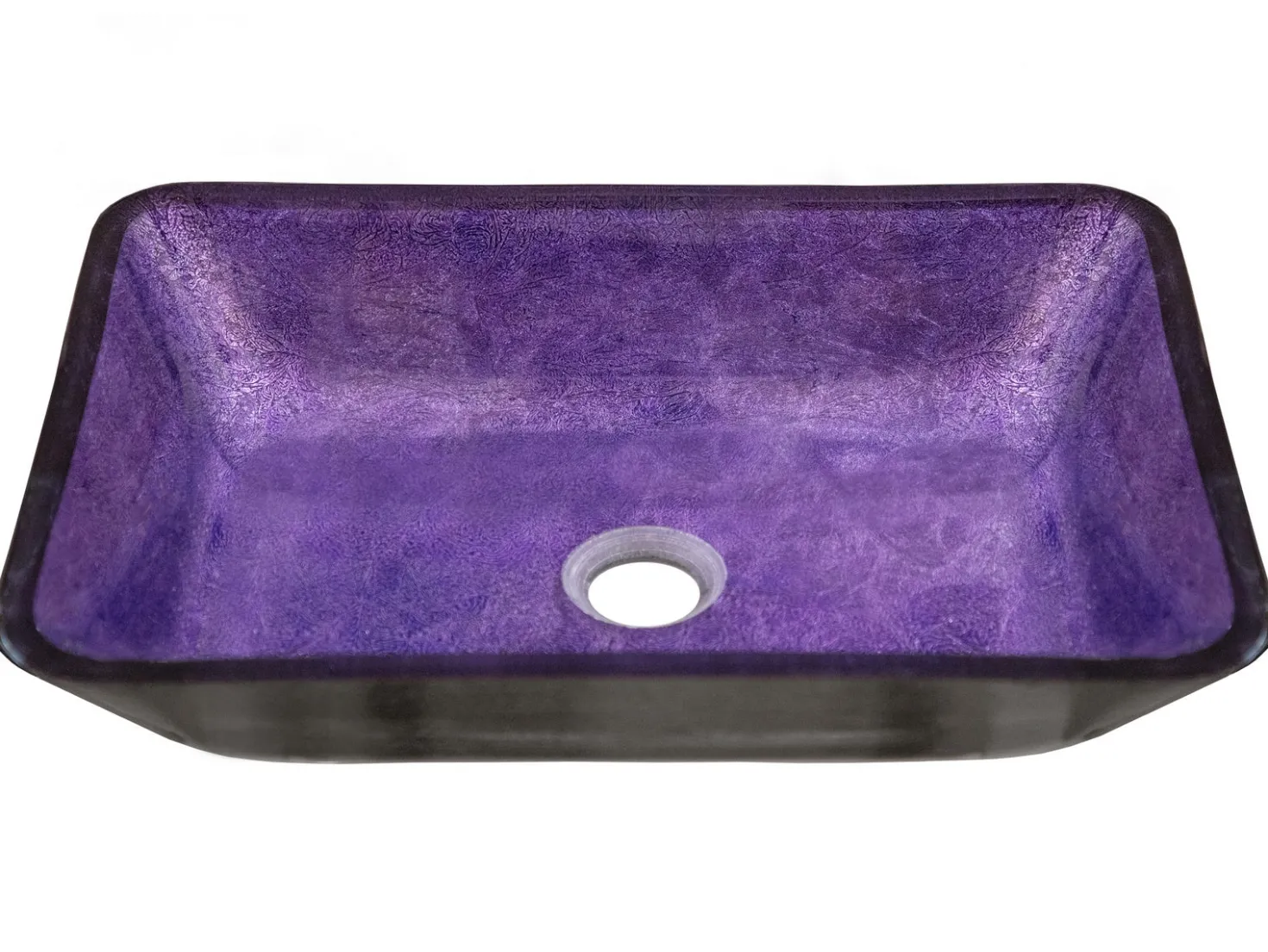Eden Bath Rectangular Purple Foil Glass Vessel Sink with Black Exterior