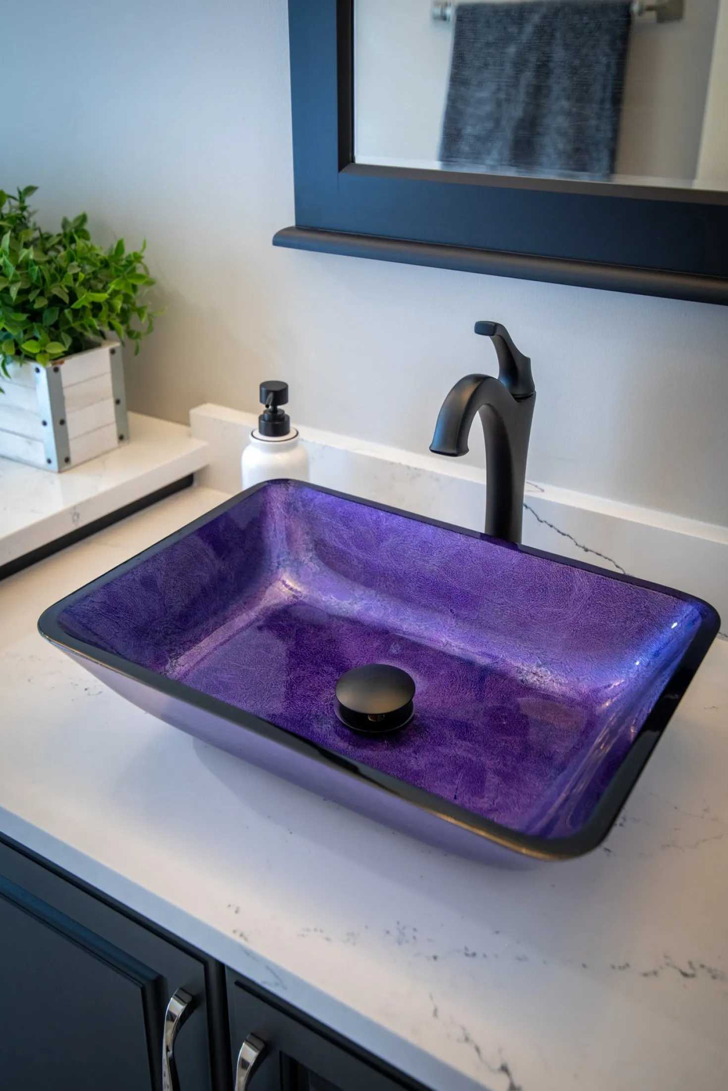 Eden Bath Rectangular Purple Foil Glass Vessel Sink