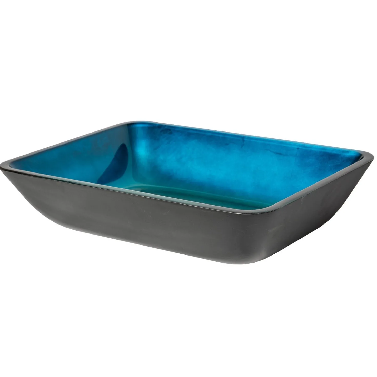 Eden Bath Rectangular Turquoise Blue Foil Glass Vessel Sink with Black Exterior