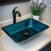 Eden Bath Rectangular Turquoise Blue Foil Glass Vessel Sink