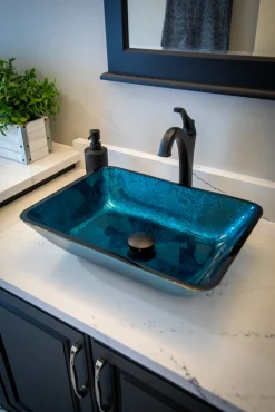Eden Bath Rectangular Turquoise Blue Foil Glass Vessel Sink