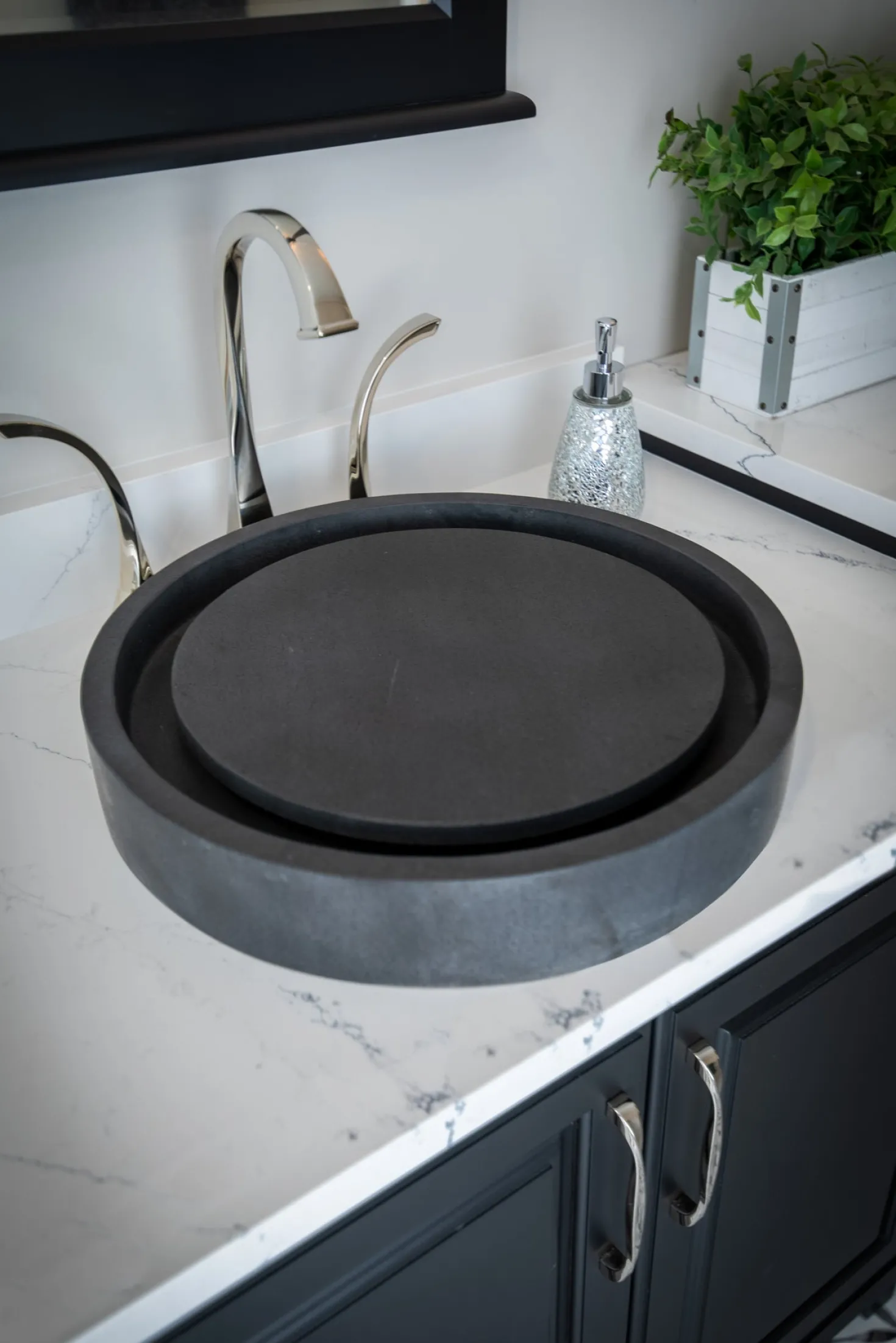 Eden Bath Round Infinity Pool Sink - Lava Stone
