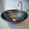 Eden Bath Silver and Black Rings Glass Vessel Sink