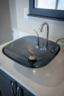 Eden Bath Square Glass Vessel Sink in Onyx Black with Rounded Corners