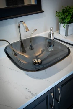 Eden Bath Square Glass Vessel Sink in Onyx Black with Rounded Corners