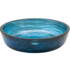Eden Bath Transparent Dark Blue Mist Flat Bottom Glass Vessel Sink