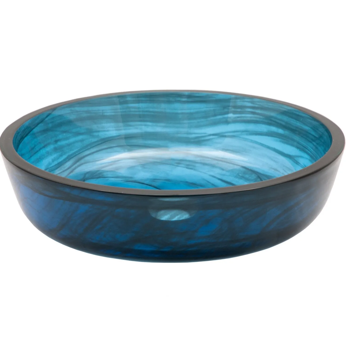 Eden Bath Transparent Dark Blue Mist Flat Bottom Glass Vessel Sink