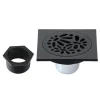 Floral 4" Brass Square Grid Shower Drain with Flange and Hair Trap