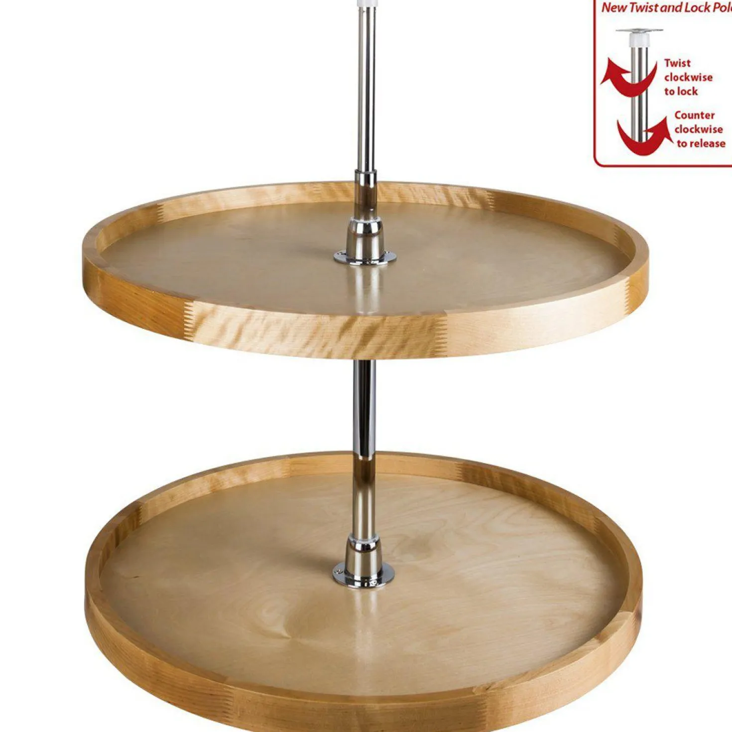 Hardware Resources 18" Diameter Three Shelf Round Wood Lazy Susan Set with Twist and Lock Pole