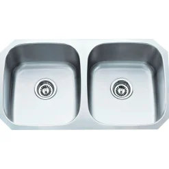 Hardware Resources 16 Gauge 50/50 Stainless Steel Undermount Sink with Equal Bowls
