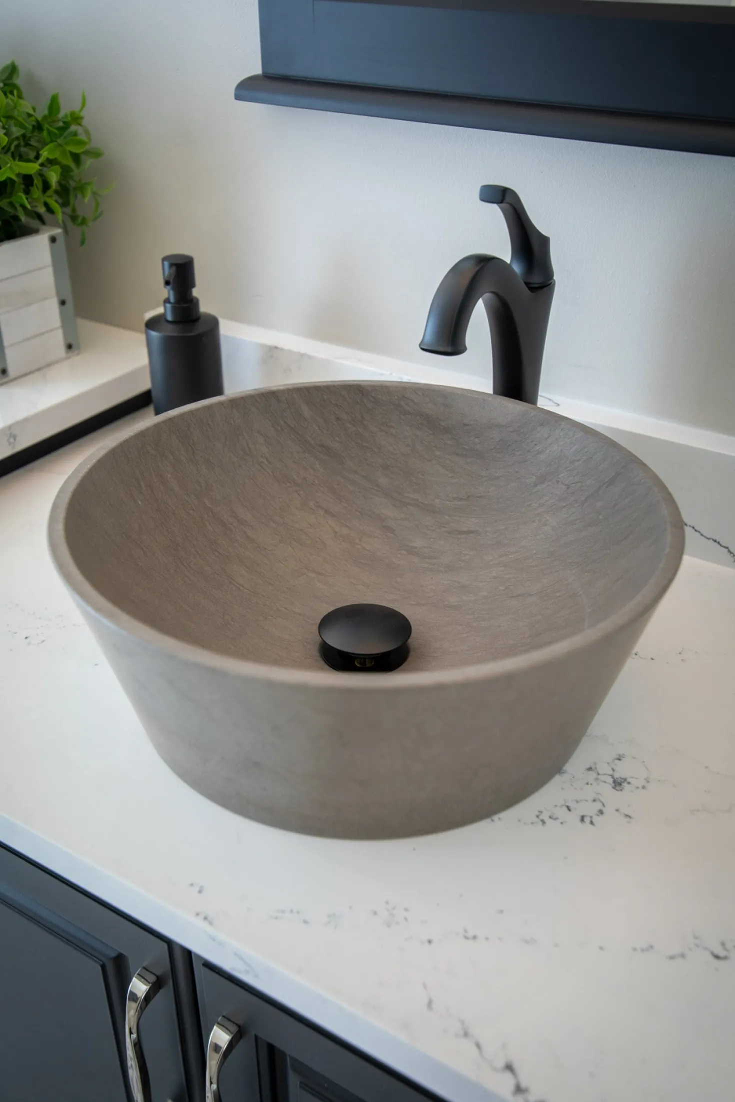 16-in Round Sloped Vessel Sink in Molly Grey Marble