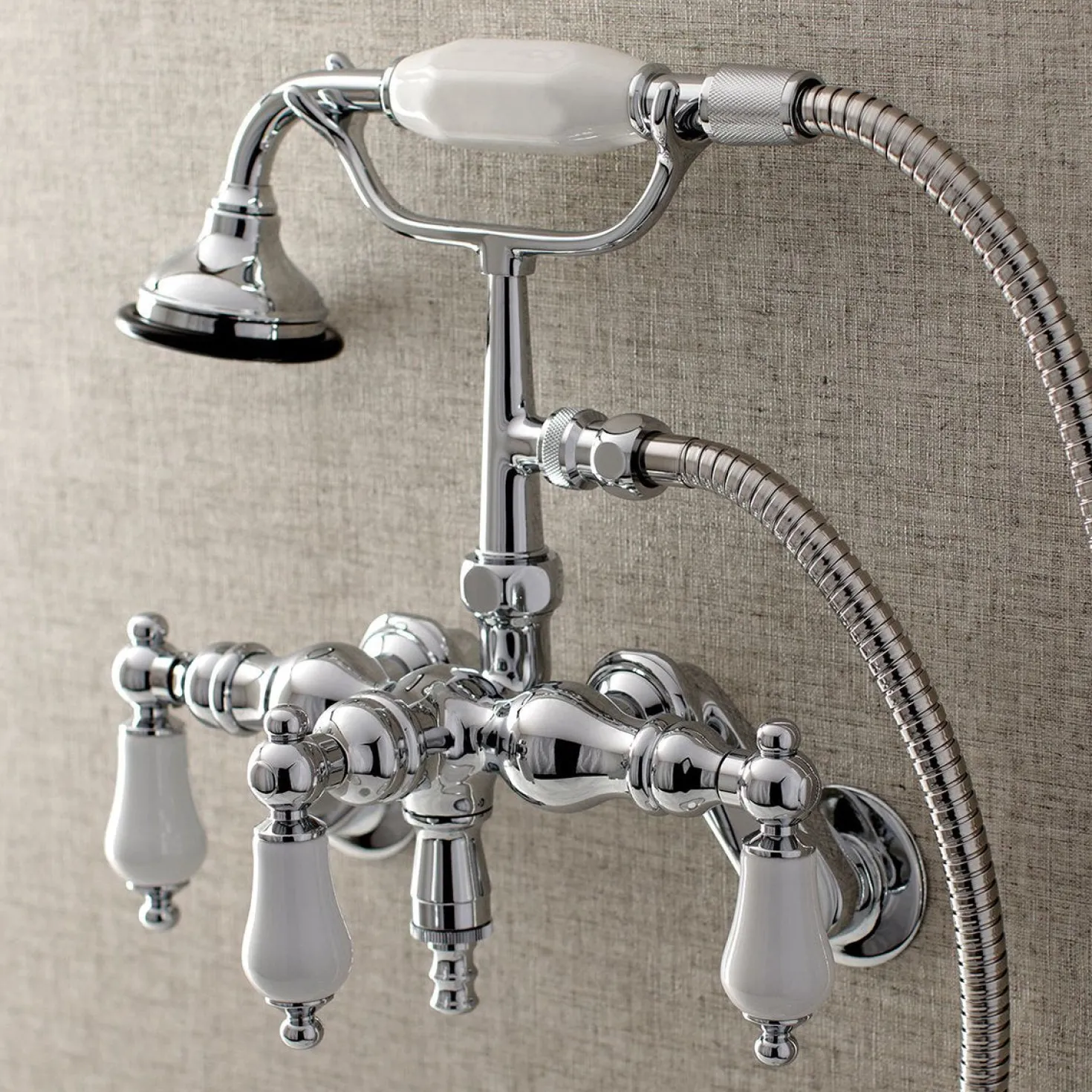 Kingston Brass AE421TX-P Aqua Vintage 3-3/8-Inch Adjustable Wall Mount Clawfoot Tub Faucet with Hand Shower