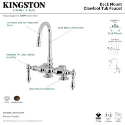 Kingston Brass AE91TX-P Aqua Vintage 3-3/8-Inch Deck Mount Tub Faucet
