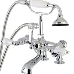 Kingston Brass AE653TX-P Aqua Vintage 7-Inch Adjustable Clawfoot Tub Faucet with Hand Shower in Polished Chrome