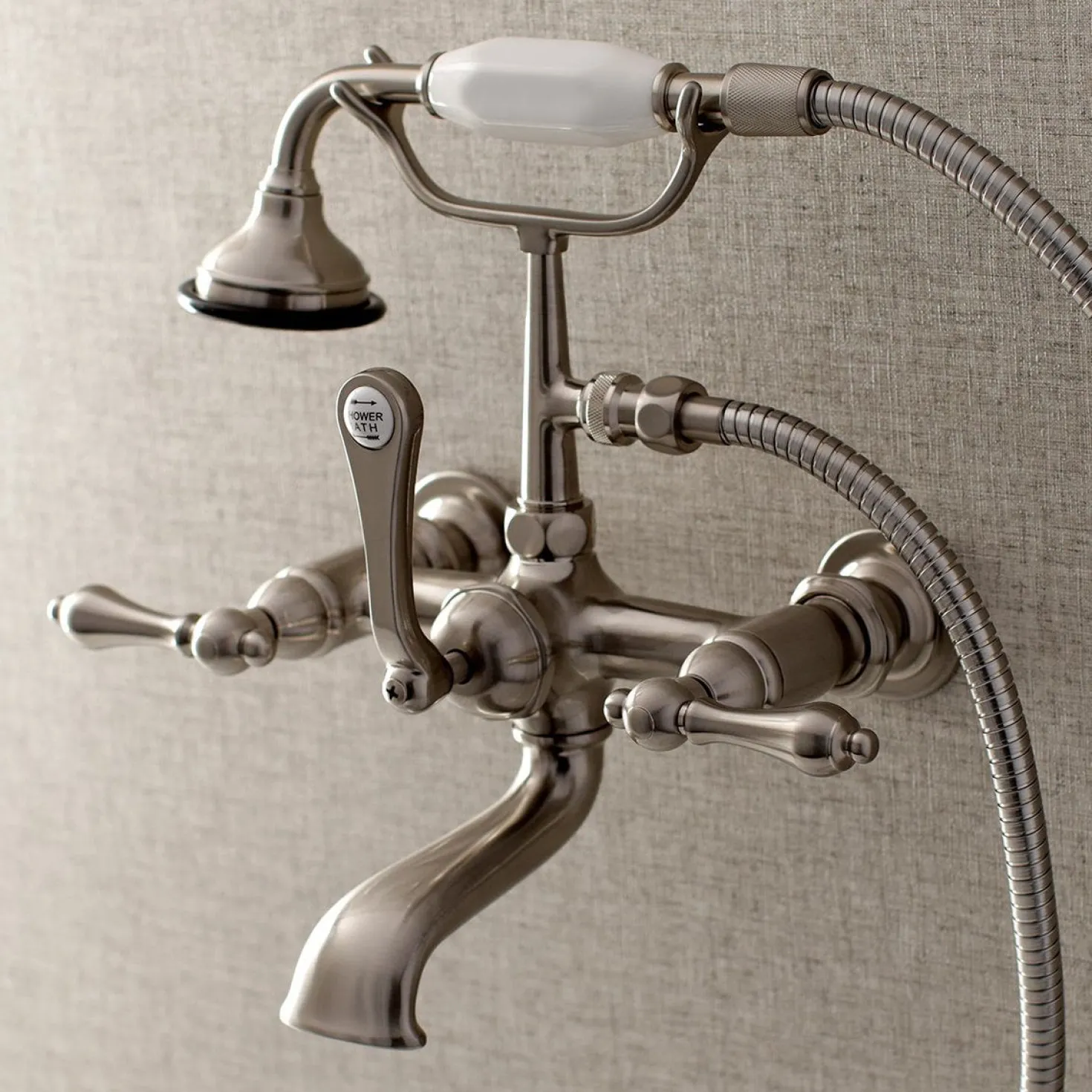 Kingston Brass AE551TX-P Aqua Vintage Wall Mount Tub Faucet with Hand Shower